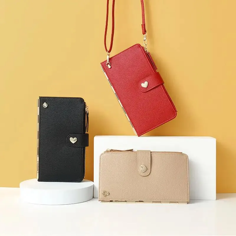 Mobile Phone Bags With Transparent Touch Screen Love Buckle Long Wallet Women Multifunctional Crossbody Shoulder Bag