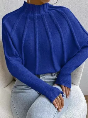 Mock Neck Textured Batwing Sleeve Sweater