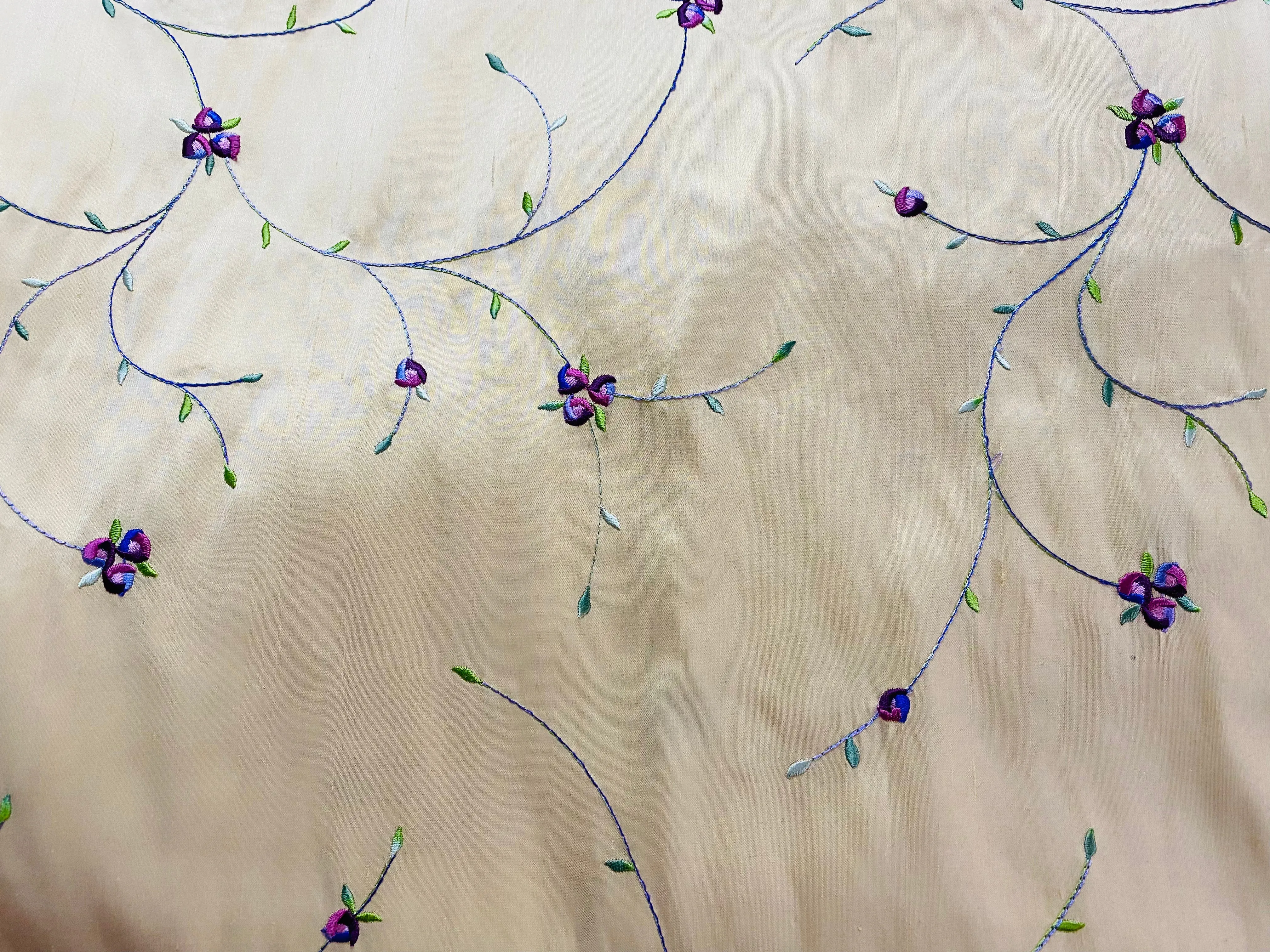 NEW Miss Jessica Designer 100% Silk Dupioni - Ivory Pale Yellow with Floral Embroidery