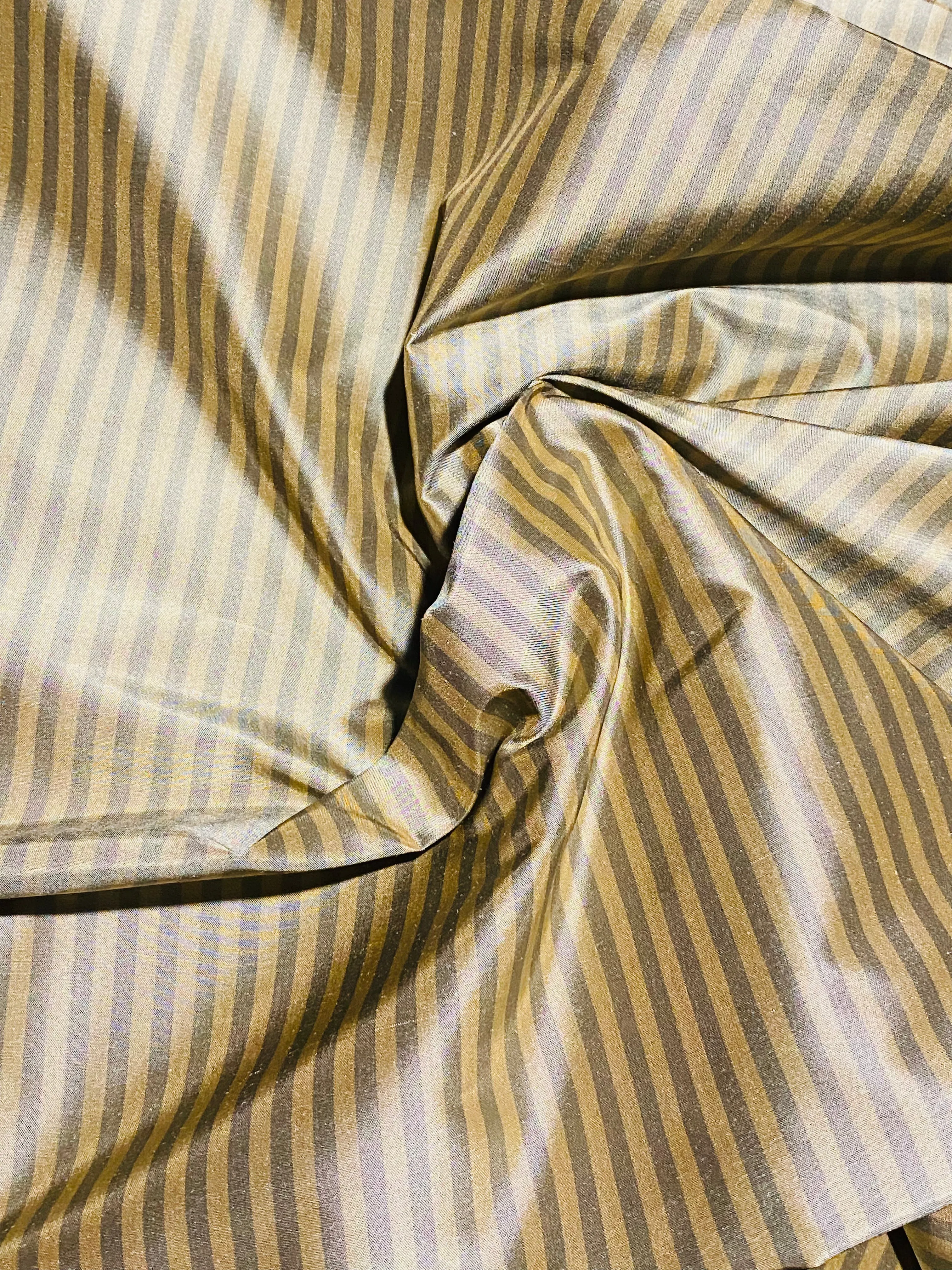 NEW Prince Derek 100% Silk Taffeta 1/4” Stripe Fabric - Grey and Gold
