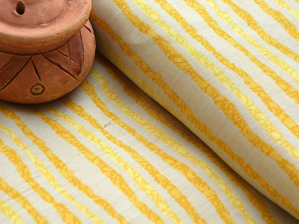 Pale Yellow & Golden Stripes Soft Cotton Muslin Fabric