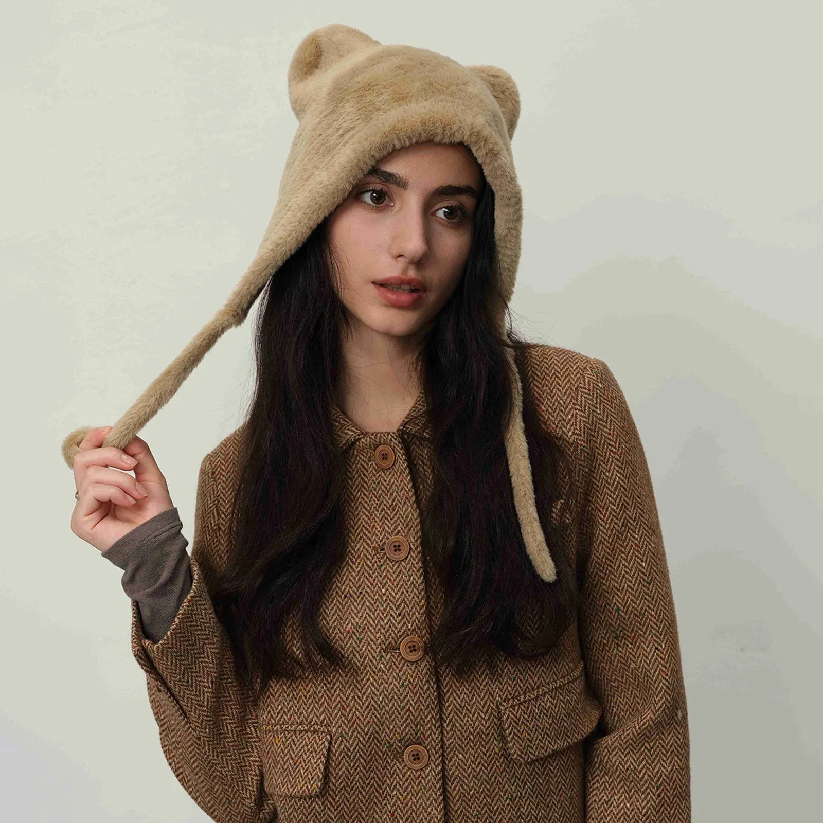 Personality Plush Cute Warm Knitted Winter Ear Protection Hat
