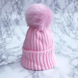 Pink Faux Fur Pom Pom Hat