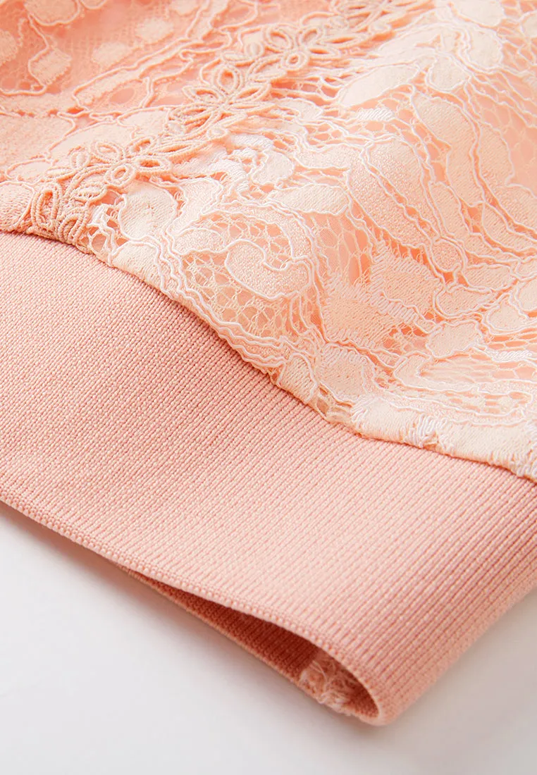 Pink Lace Mid Sleeves Top