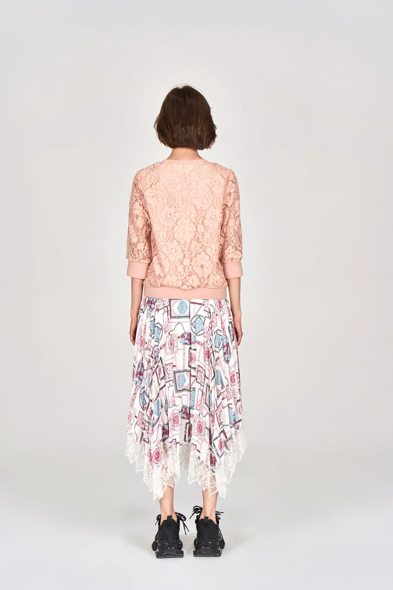 Pink Lace Mid Sleeves Top