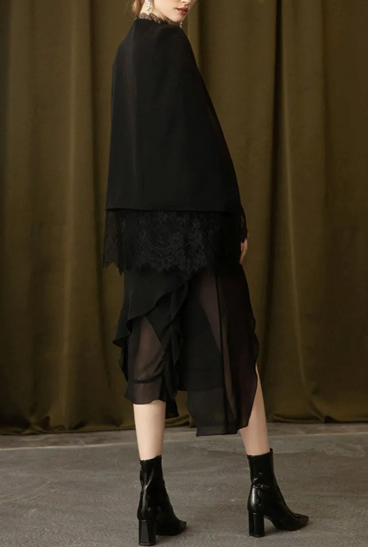 Slim-fit Floral Lace Layered Poncho Coats