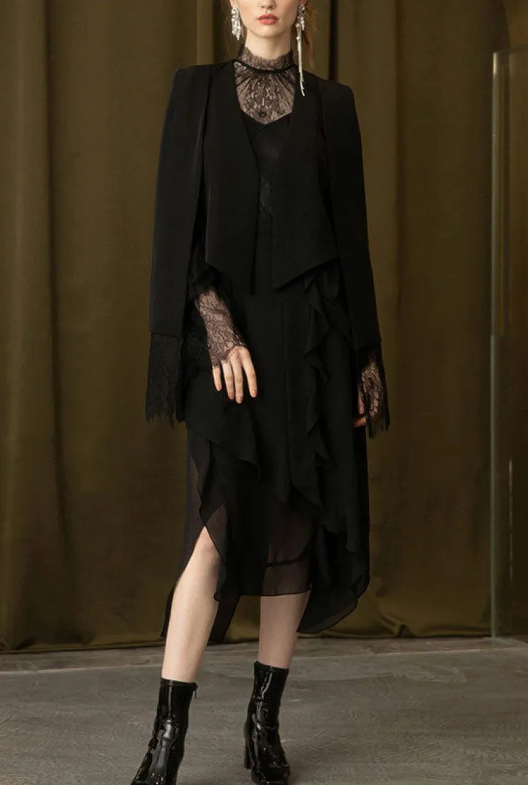 Slim-fit Floral Lace Layered Poncho Coats