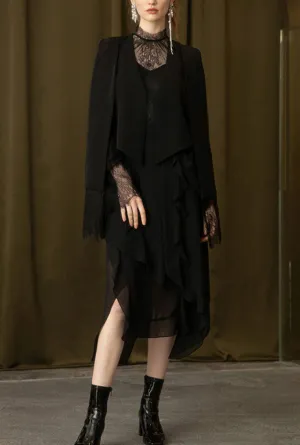 Slim-fit Floral Lace Layered Poncho Coats