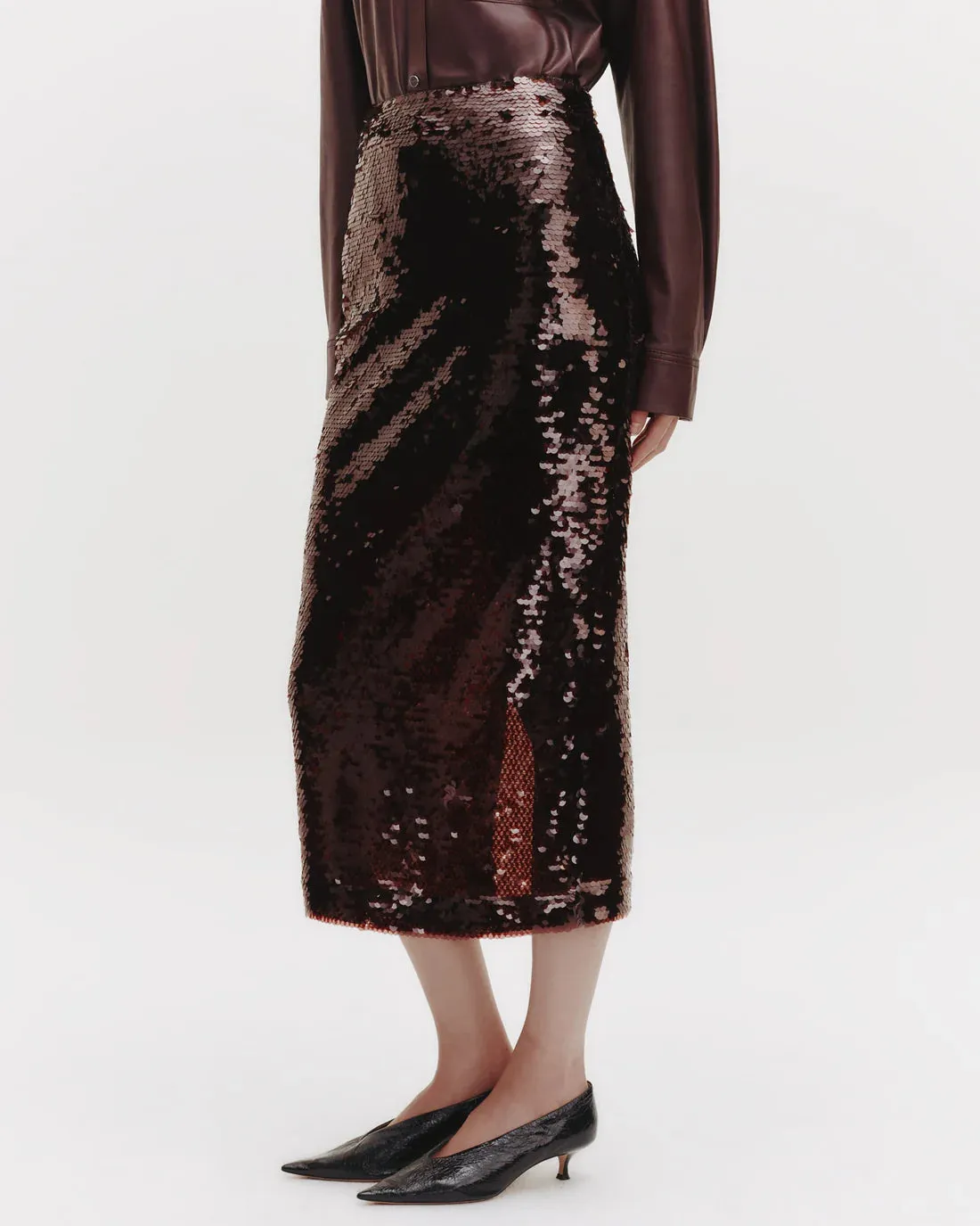Sylkie Skirt with Paillettes in Hot Fudge