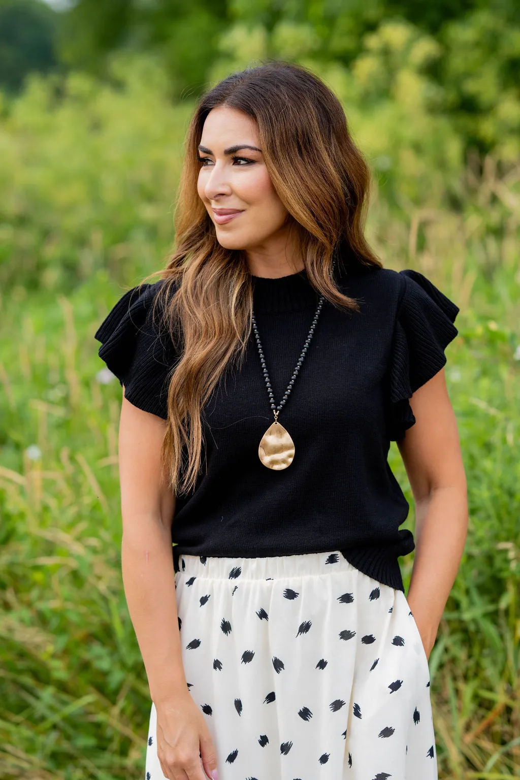 Thick Ribbed Ruffle Knit Tee