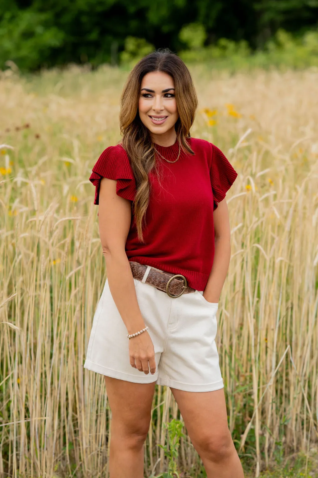 Thick Ribbed Ruffle Knit Tee