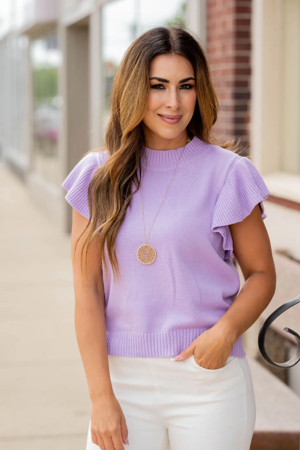 Thick Ribbed Ruffle Knit Tee
