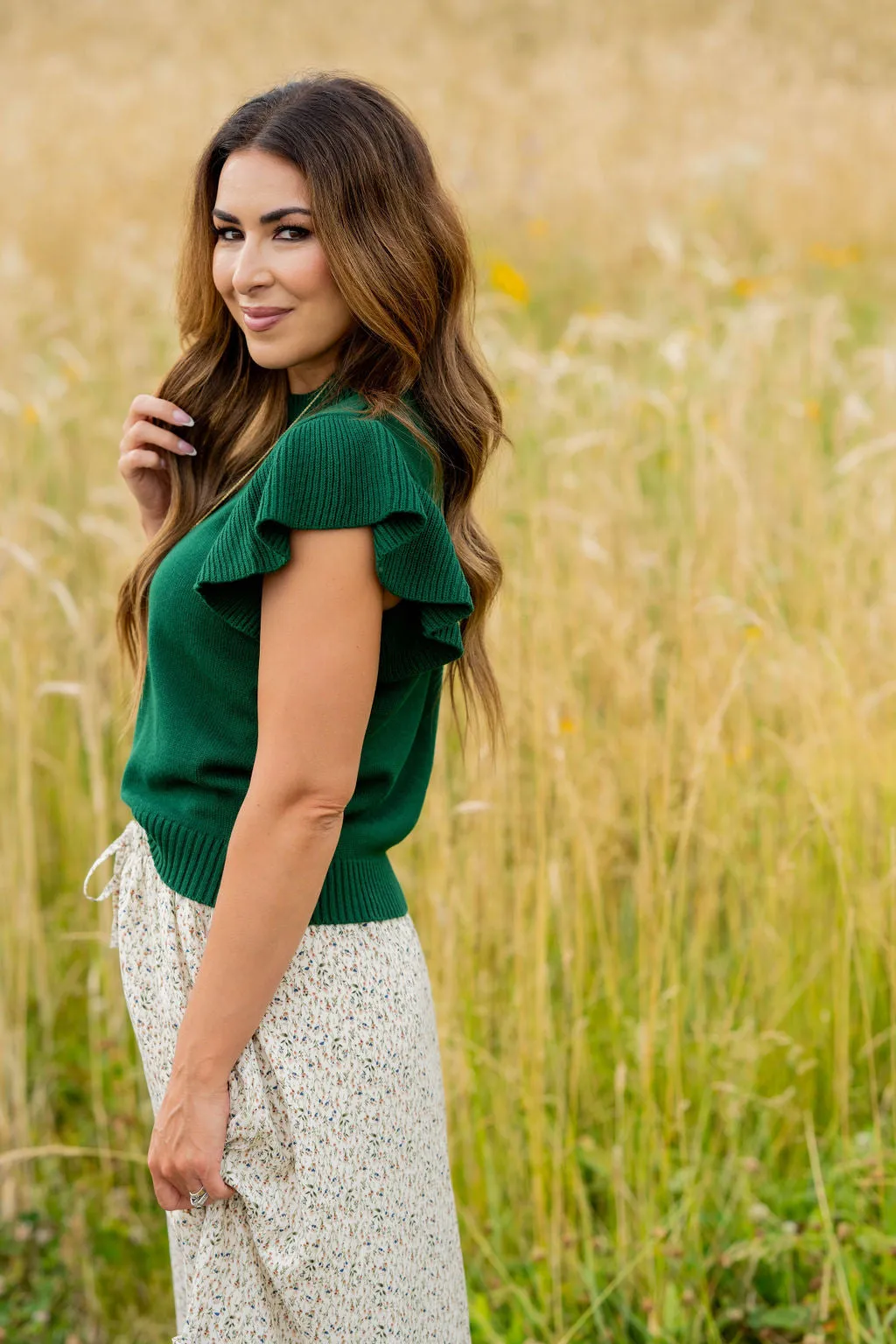 Thick Ribbed Ruffle Knit Tee