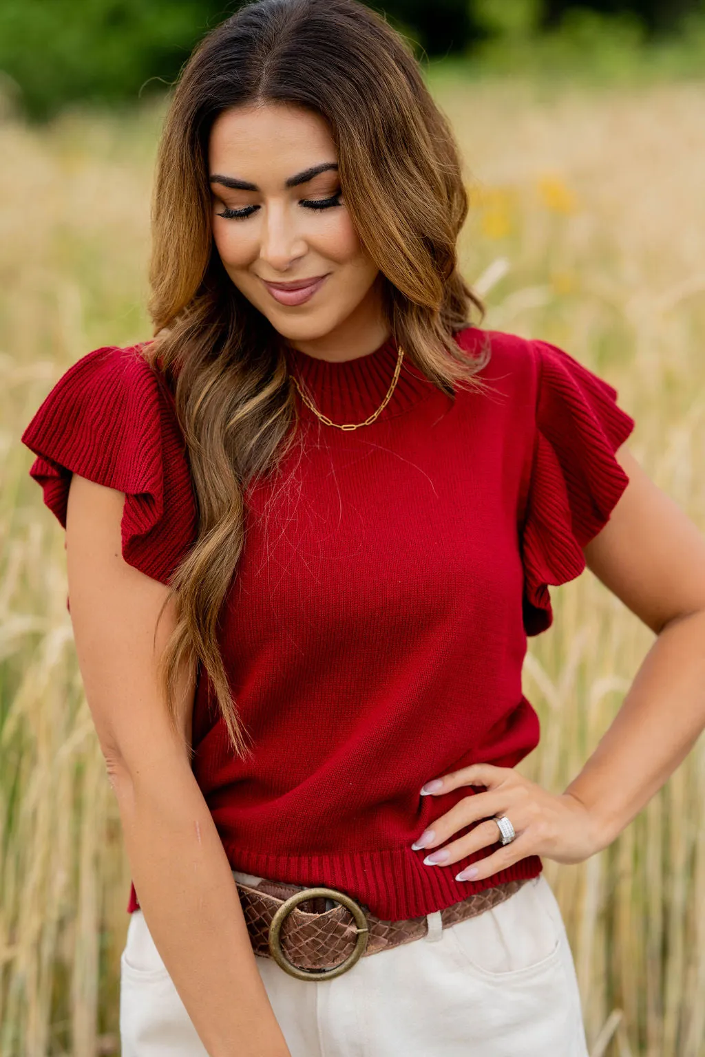 Thick Ribbed Ruffle Knit Tee