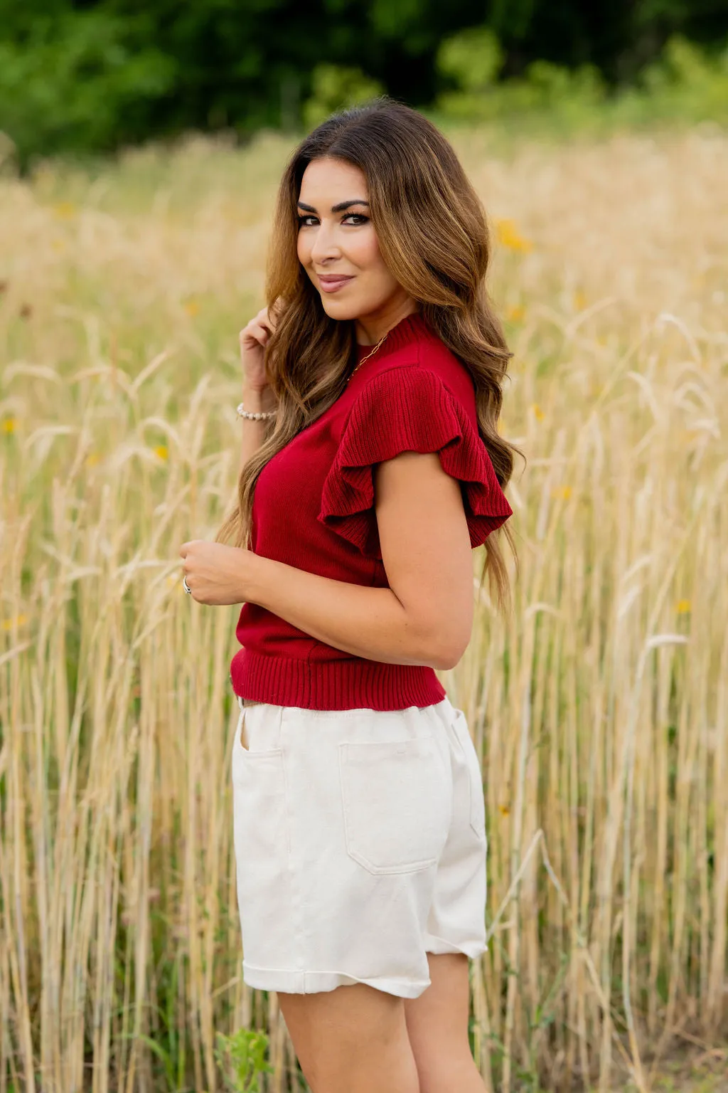 Thick Ribbed Ruffle Knit Tee