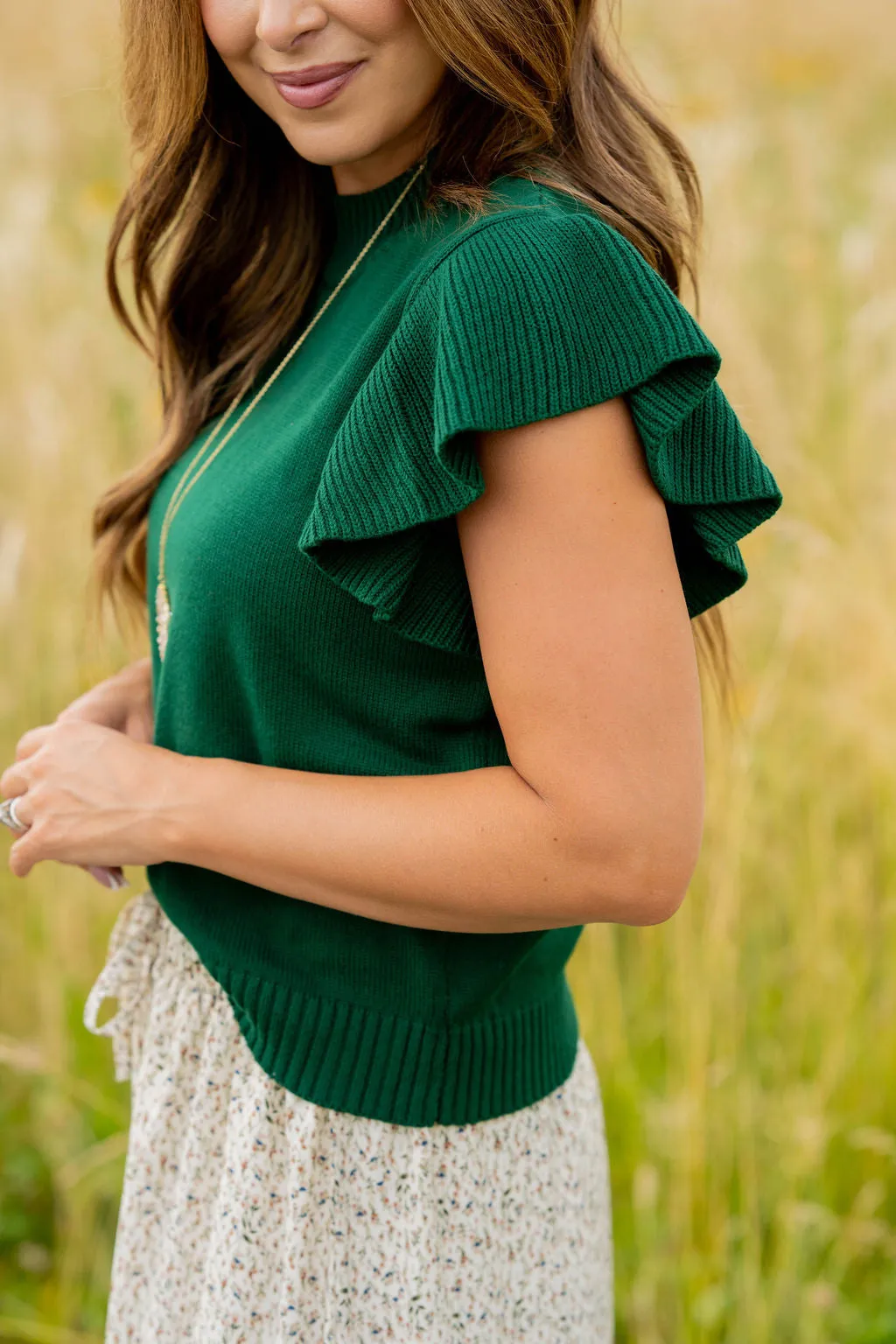 Thick Ribbed Ruffle Knit Tee