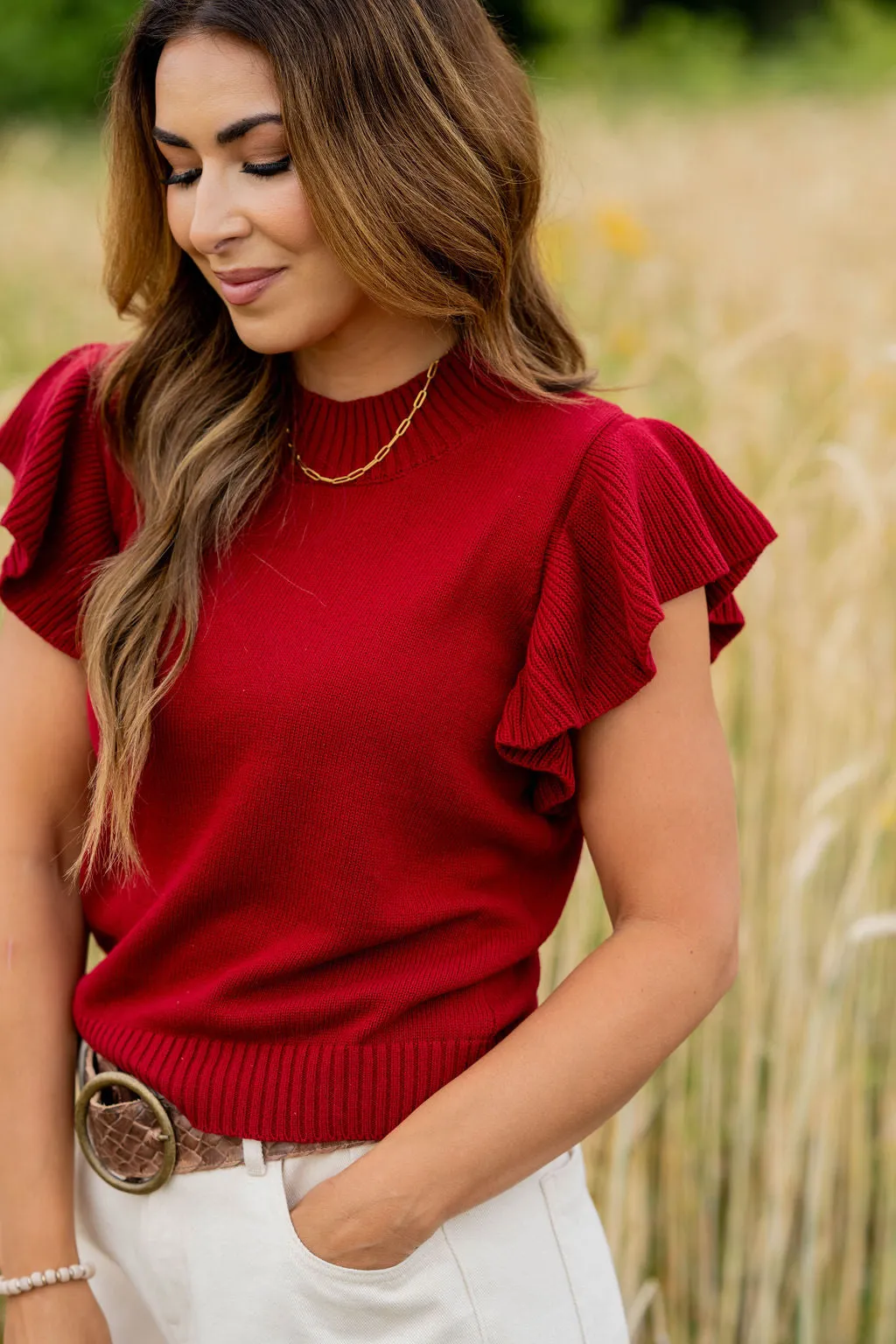 Thick Ribbed Ruffle Knit Tee