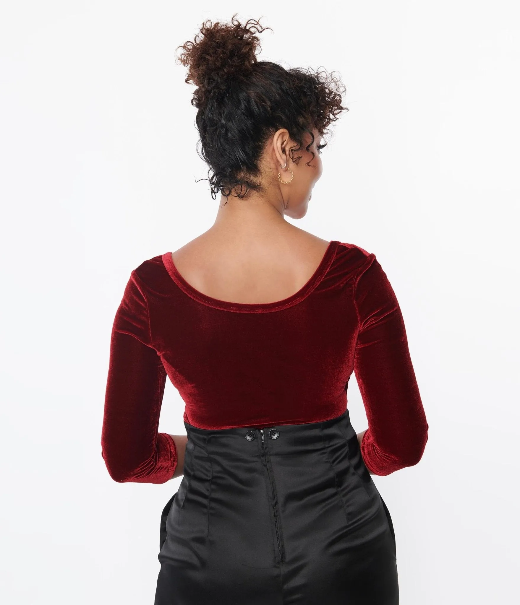 Unique Vintage 1970s Wine Velvet Surplice Bodysuit