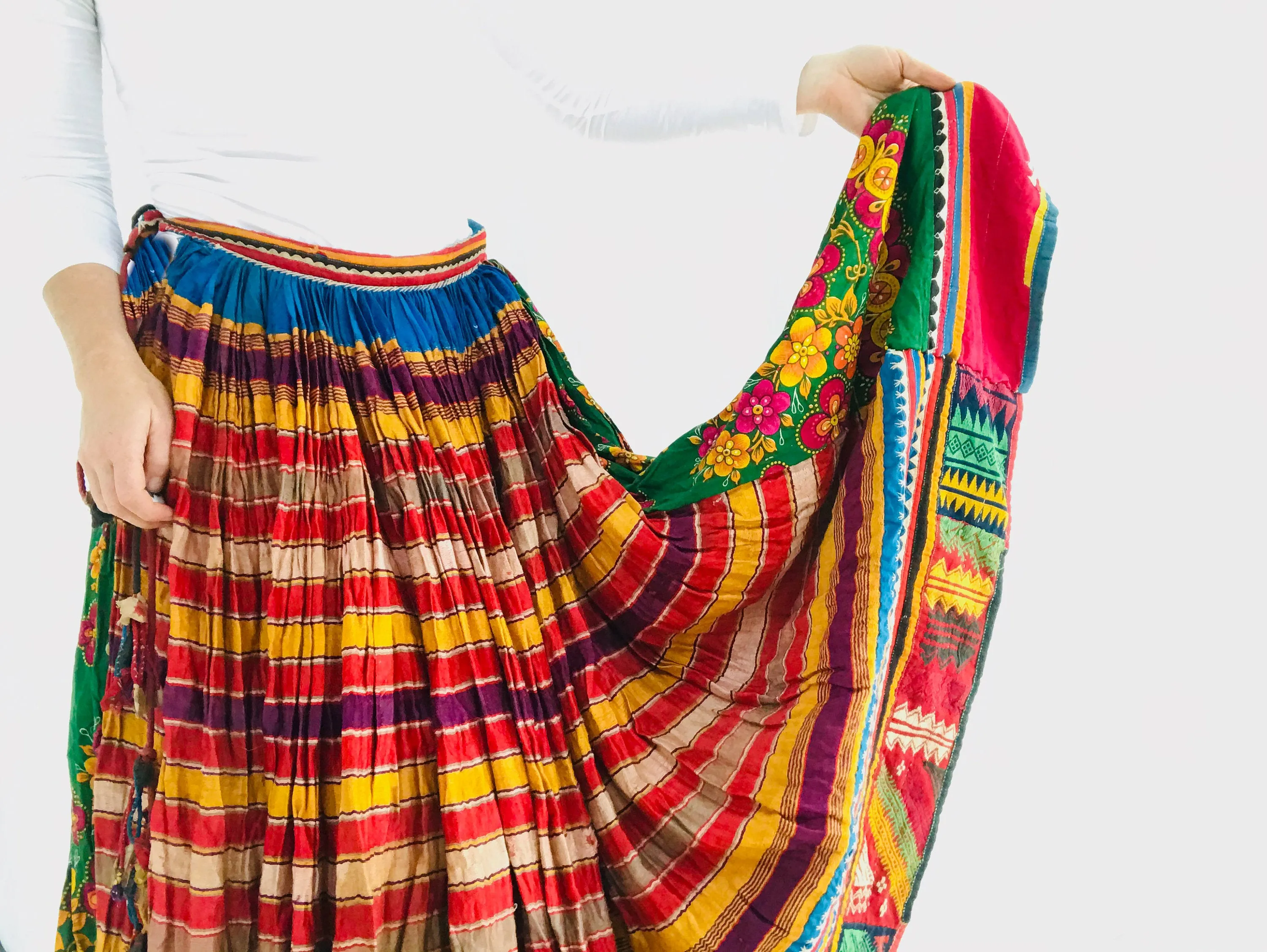 Vintage Rabari Skirt. Hand Embroidered. Silk & Cotton