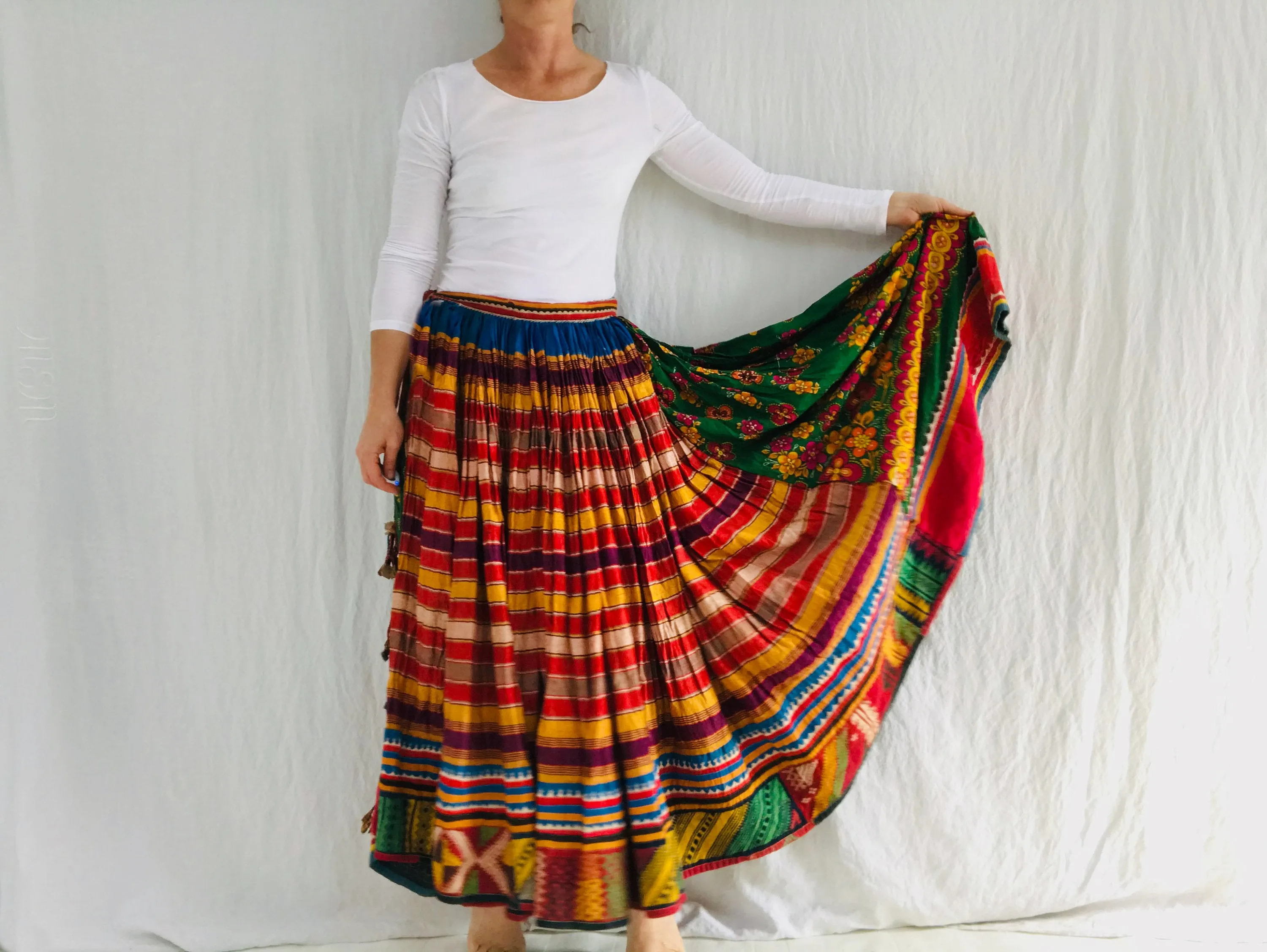 Vintage Rabari Skirt. Hand Embroidered. Silk & Cotton