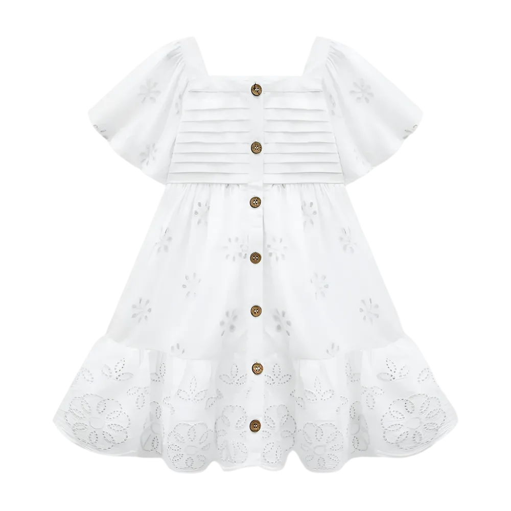 White Eyelet Flutter Sleeve Dress