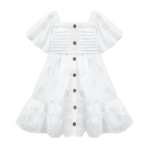 White Eyelet Flutter Sleeve Dress