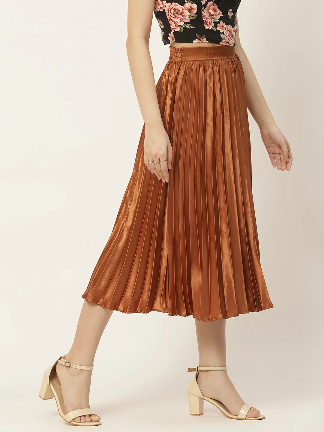 Women Solid Blue Pleated Skirt