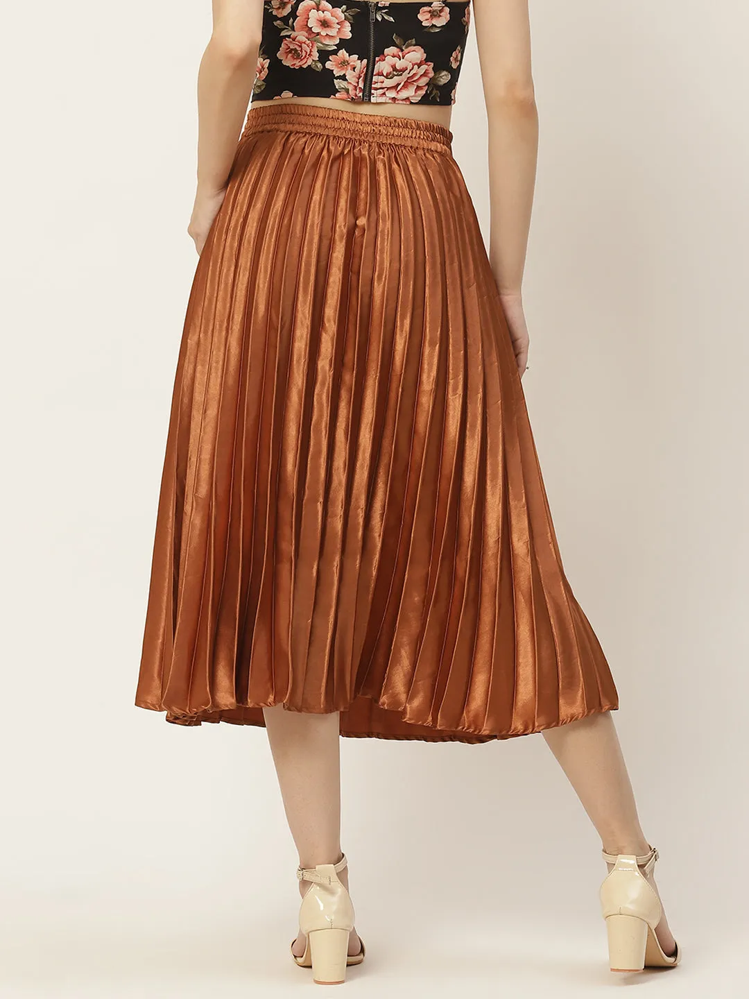 Women Solid Blue Pleated Skirt