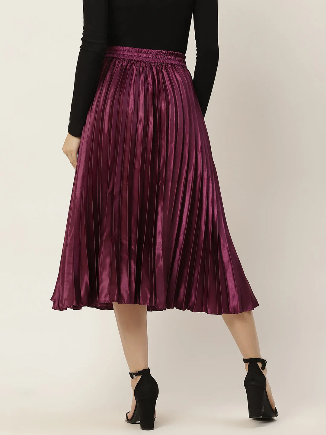 Women Solid Blue Pleated Skirt