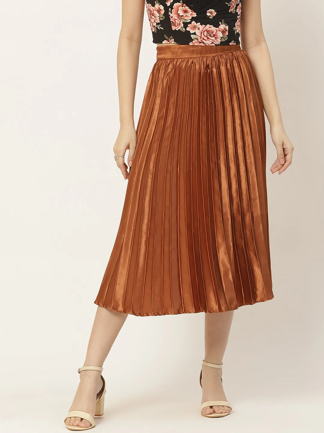Women Solid Blue Pleated Skirt