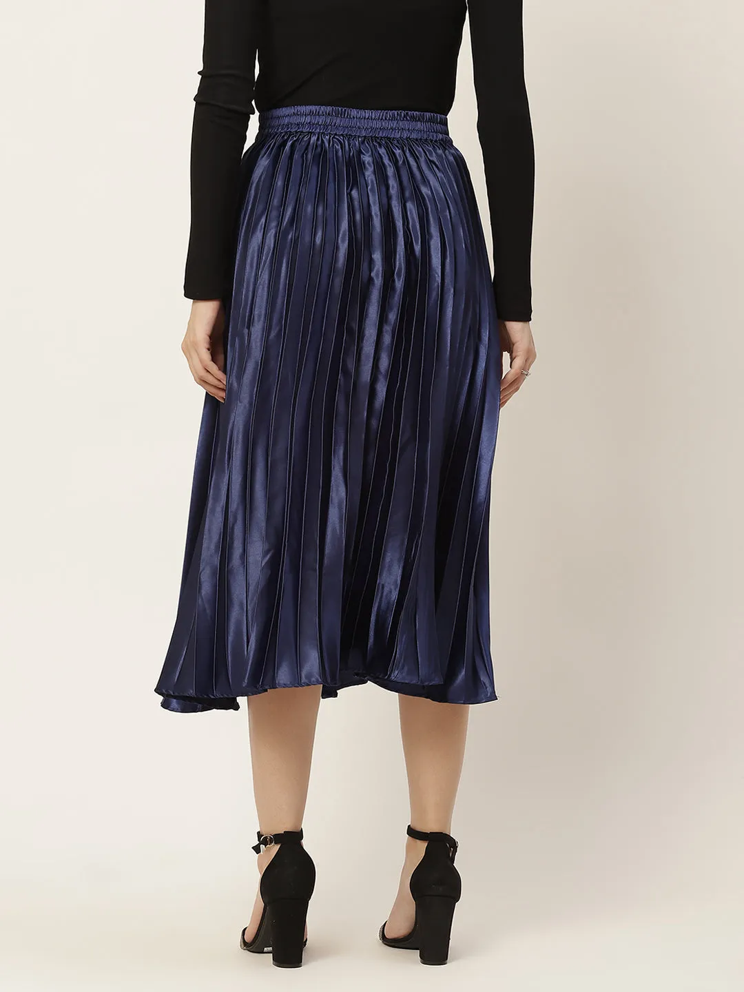 Women Solid Blue Pleated Skirt
