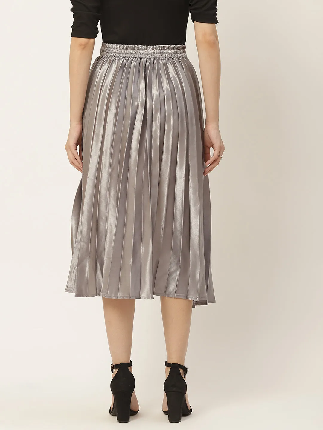 Women Solid Blue Pleated Skirt
