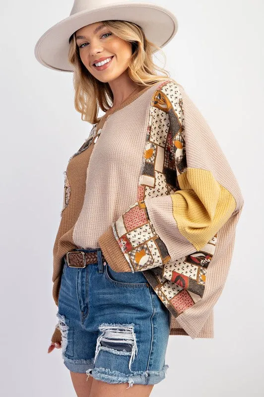 ZEPHYR COLOR BLOCK THERMAL MINERAL WASHED PULLOVER