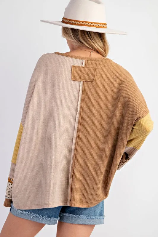 ZEPHYR COLOR BLOCK THERMAL MINERAL WASHED PULLOVER