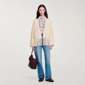 Zoe Fringed Knit Cardigan Ecru